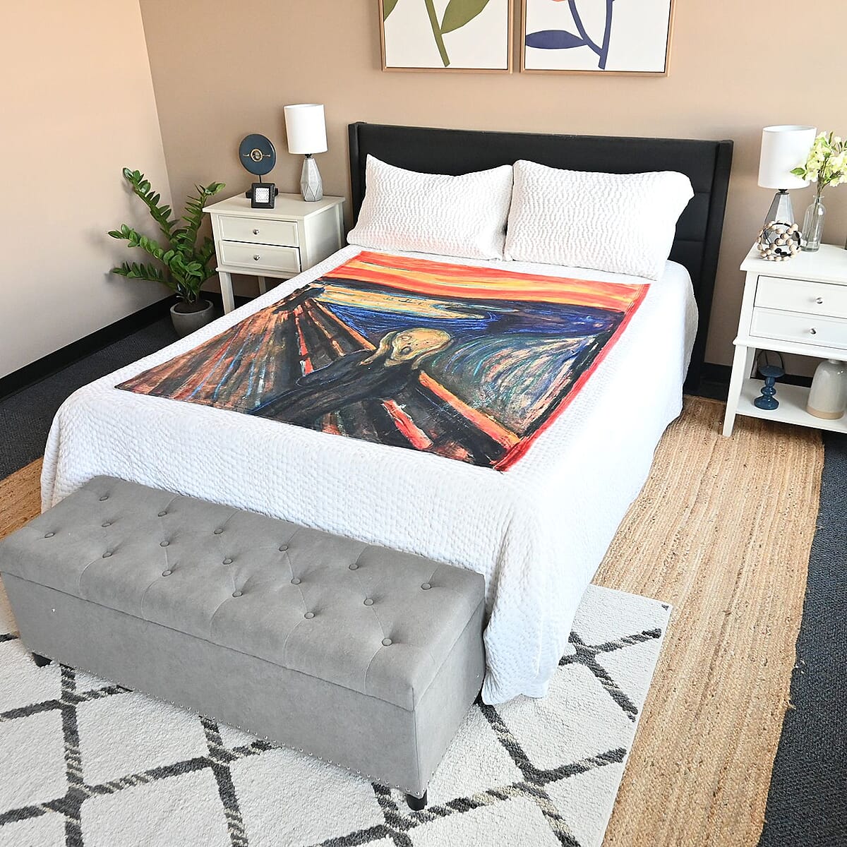 Seebo Super Soft Cozy Luxurious The Scream Art Painting Throw Blanket image number 1