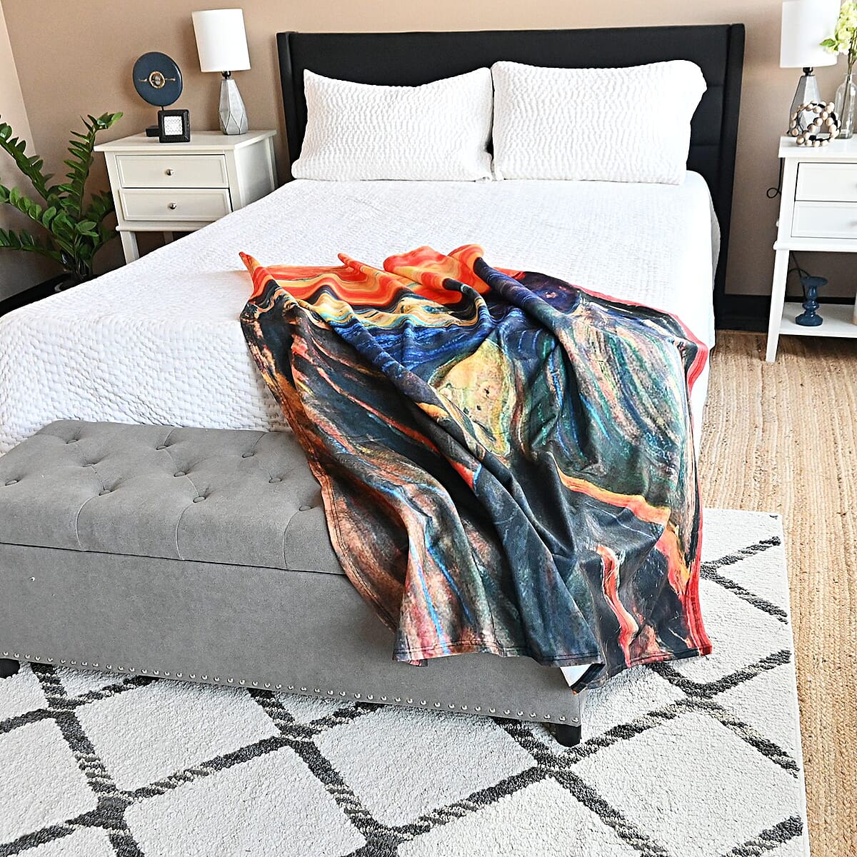 Seebo Super Soft Cozy Luxurious The Scream Art Painting Throw Blanket image number 6