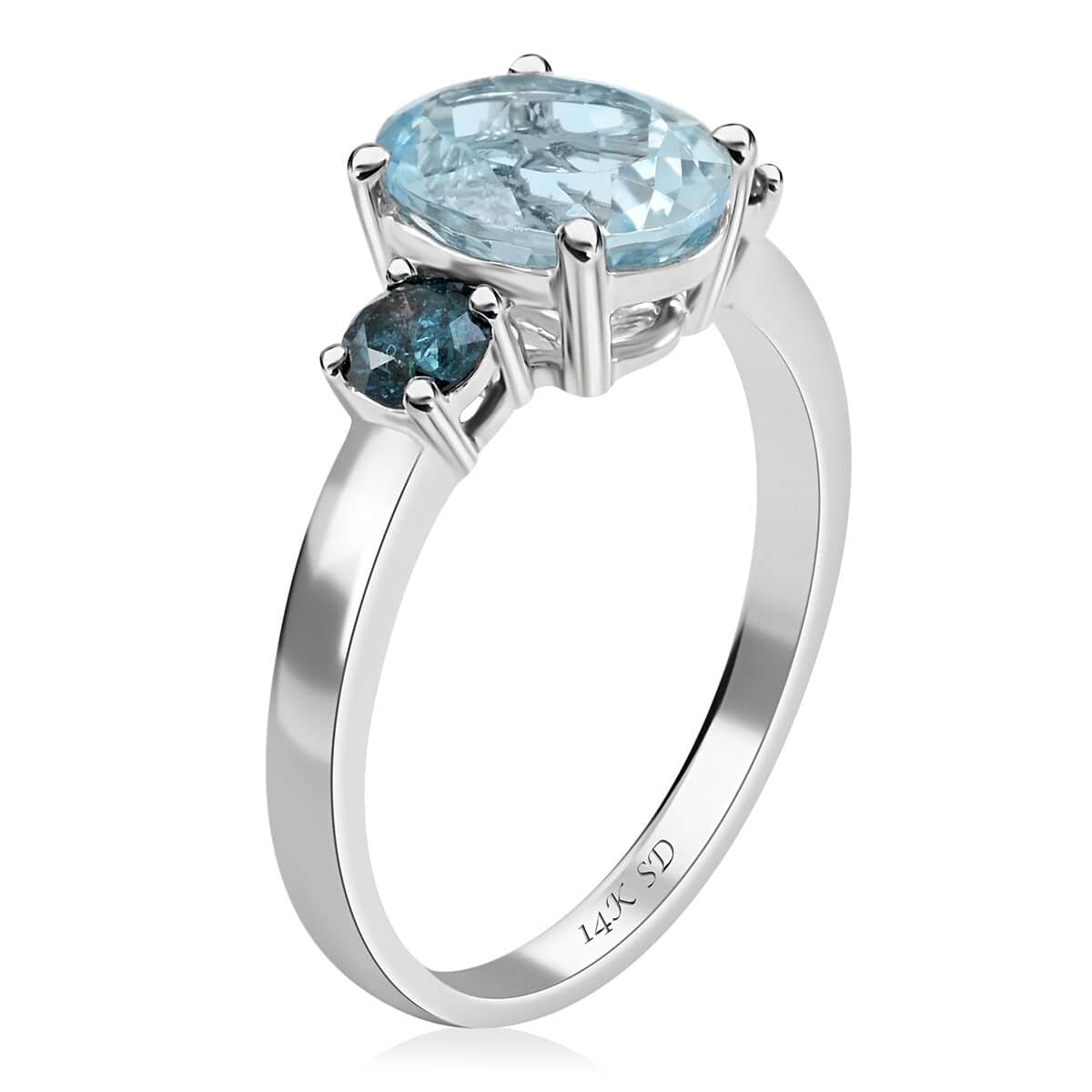 14K White Gold Mangoro Aquamarine and Blue Diamond Ring 2.20 ctw (Del. 10-15 Days) image number 3