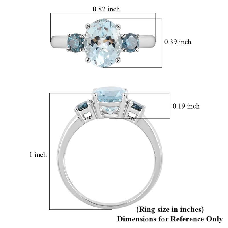 Mangoro Aquamarine and Blue Diamond 2.20 ctw Ring in 14K White Gold (Size 10.0)