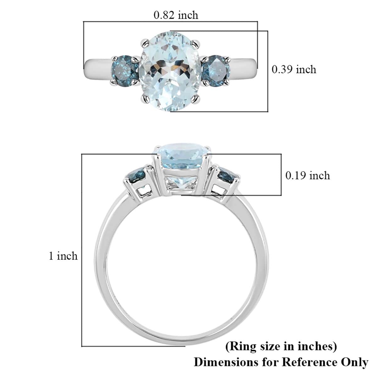 14K White Gold Mangoro Aquamarine and Blue Diamond Ring (Size 7.0) 2.20 ctw image number 5