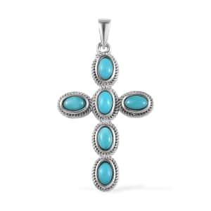 Mexican Turquoise Cross Pendant in Platinum Over Copper with Magnet 1.50 ctw