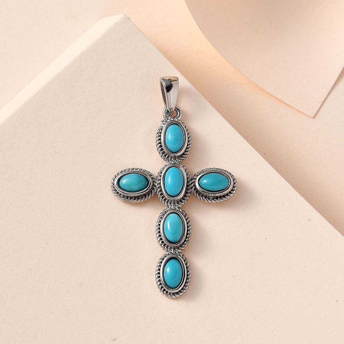 Mexican Turquoise Cross Pendant in Platinum Over Copper with Magnet 1.50 ctw image number 1