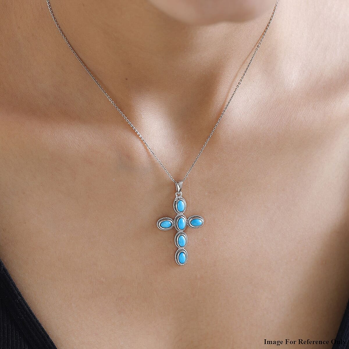 Mexican Turquoise Cross Pendant in Platinum Over Copper with Magnet 1.50 ctw image number 2