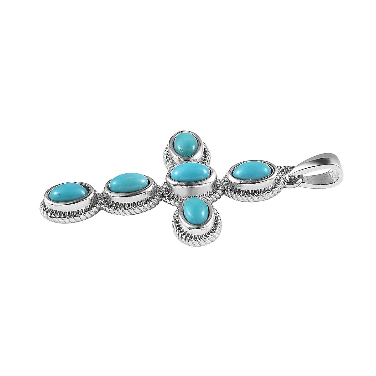 Mexican Turquoise Cross Pendant in Platinum Over Copper with Magnet 1.50 ctw image number 3