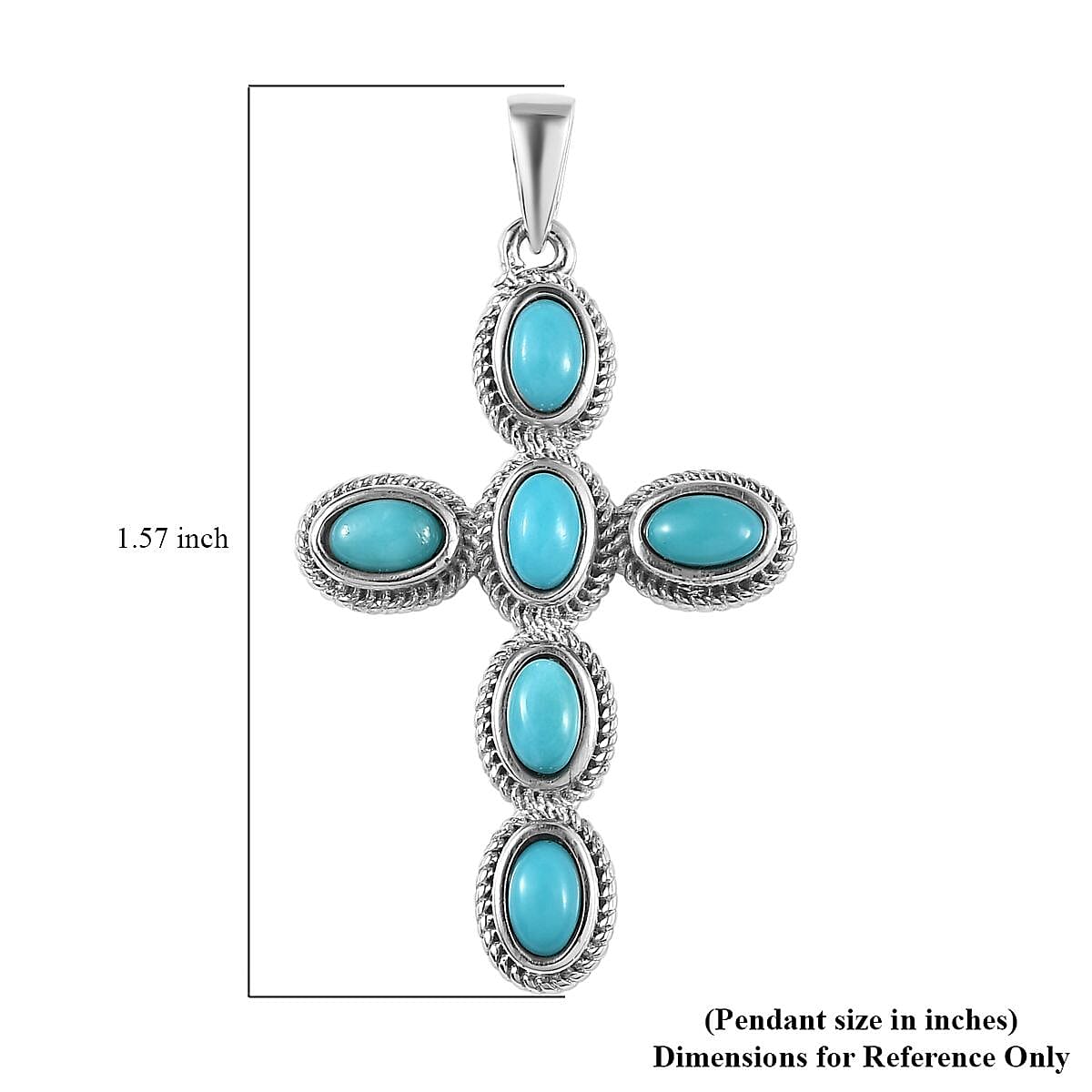 Mexican Turquoise Cross Pendant in Platinum Over Copper with Magnet 1.50 ctw image number 4