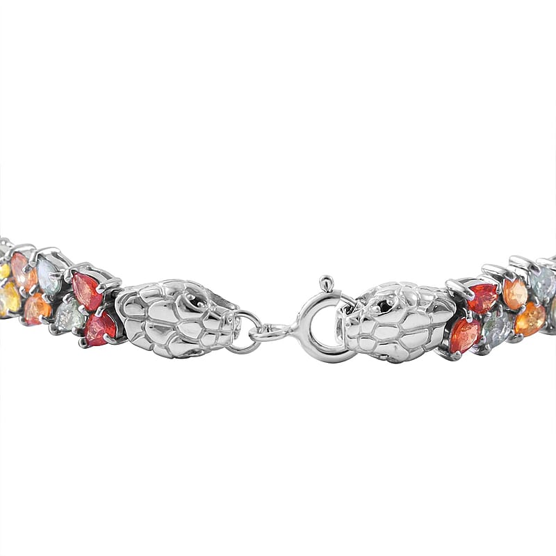 Multi Sapphire and Thai Black Spinel Snake Double-Row Bracelet in Platinum Over Sterling Silver (6.50 In) 15.85 ctw