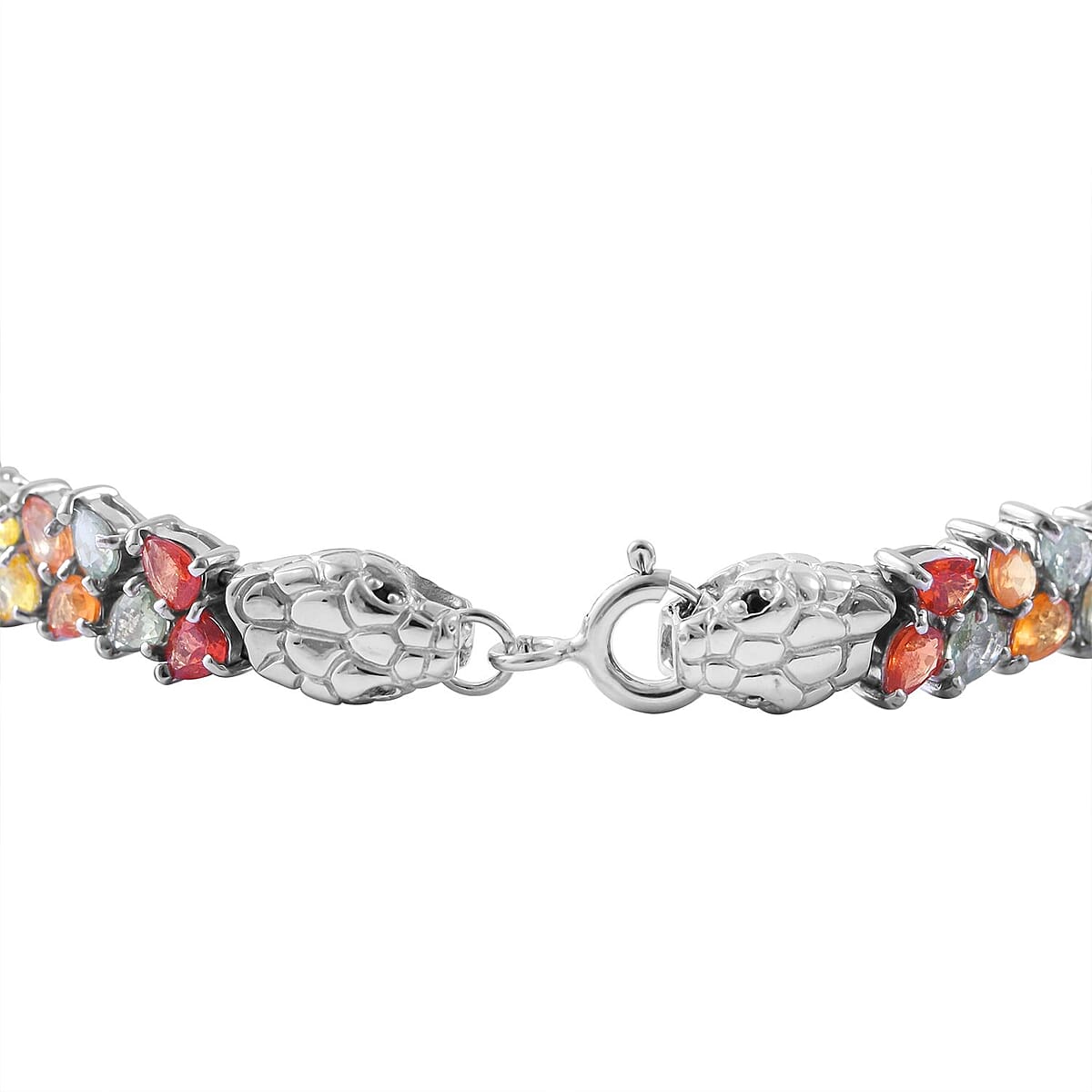 Multi Sapphire and Thai Black Spinel Snake Double-Row Bracelet in Platinum Over Sterling Silver (7.25 In) 18.65 ctw image number 2