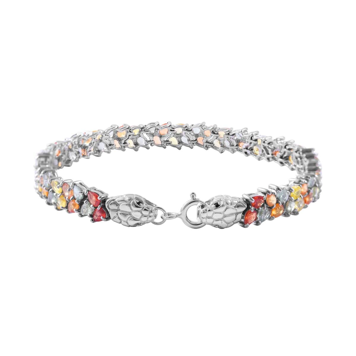 Multi Sapphire and Thai Black Spinel Snake Double-Row Bracelet in Platinum Over Sterling Silver (8.00 In) 20.00 ctw image number 0