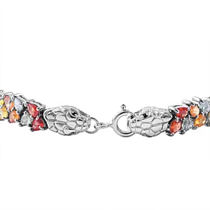 Multi Sapphire and Thai Black Spinel Snake Double-Row Bracelet in Platinum Over Sterling Silver (8.00 In) 20.00 ctw