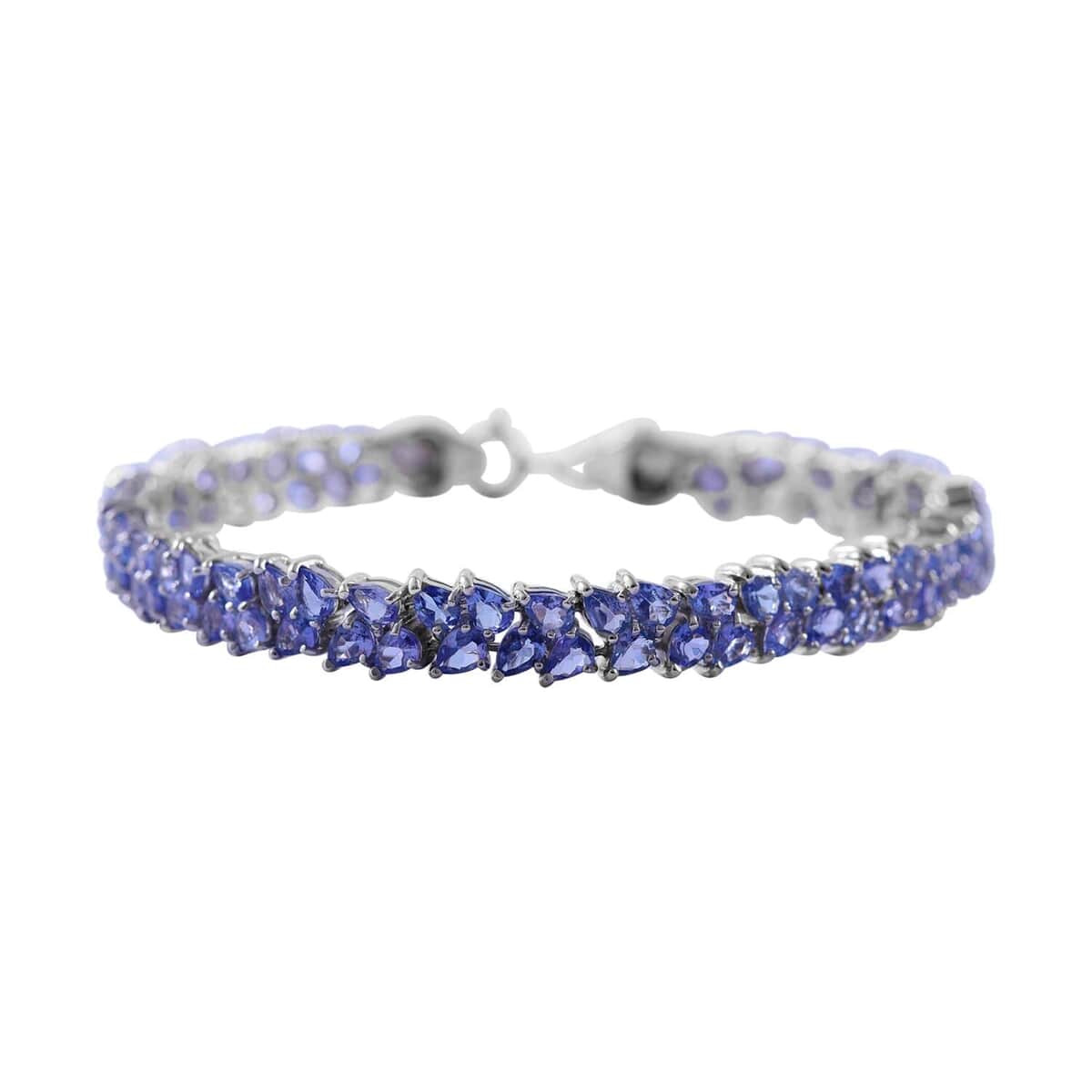 Tanzanite and Thai Black Spinel Snake Double-Row Bracelet in Platinum Over Sterling Silver (7.25 In) 12.20 ctw image number 0