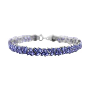 Tanzanite and Thai Black Spinel Snake Double-Row Bracelet in Platinum Over Sterling Silver (7.25 In) 12.20 ctw