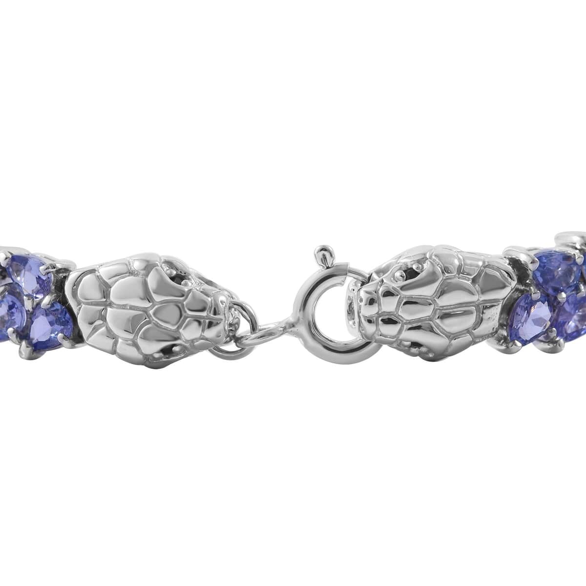 Tanzanite and Thai Black Spinel Snake Double-Row Bracelet in Platinum Over Sterling Silver (7.25 In) 12.20 ctw image number 1