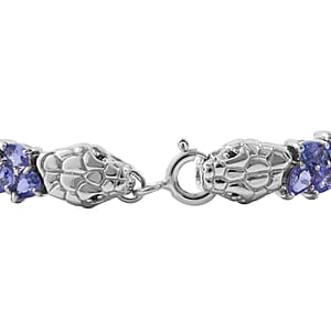 Tanzanite and Thai Black Spinel 12.20 ctw Snake Double-Row Bracelet in Platinum Over Sterling Silve (7.25 In) 