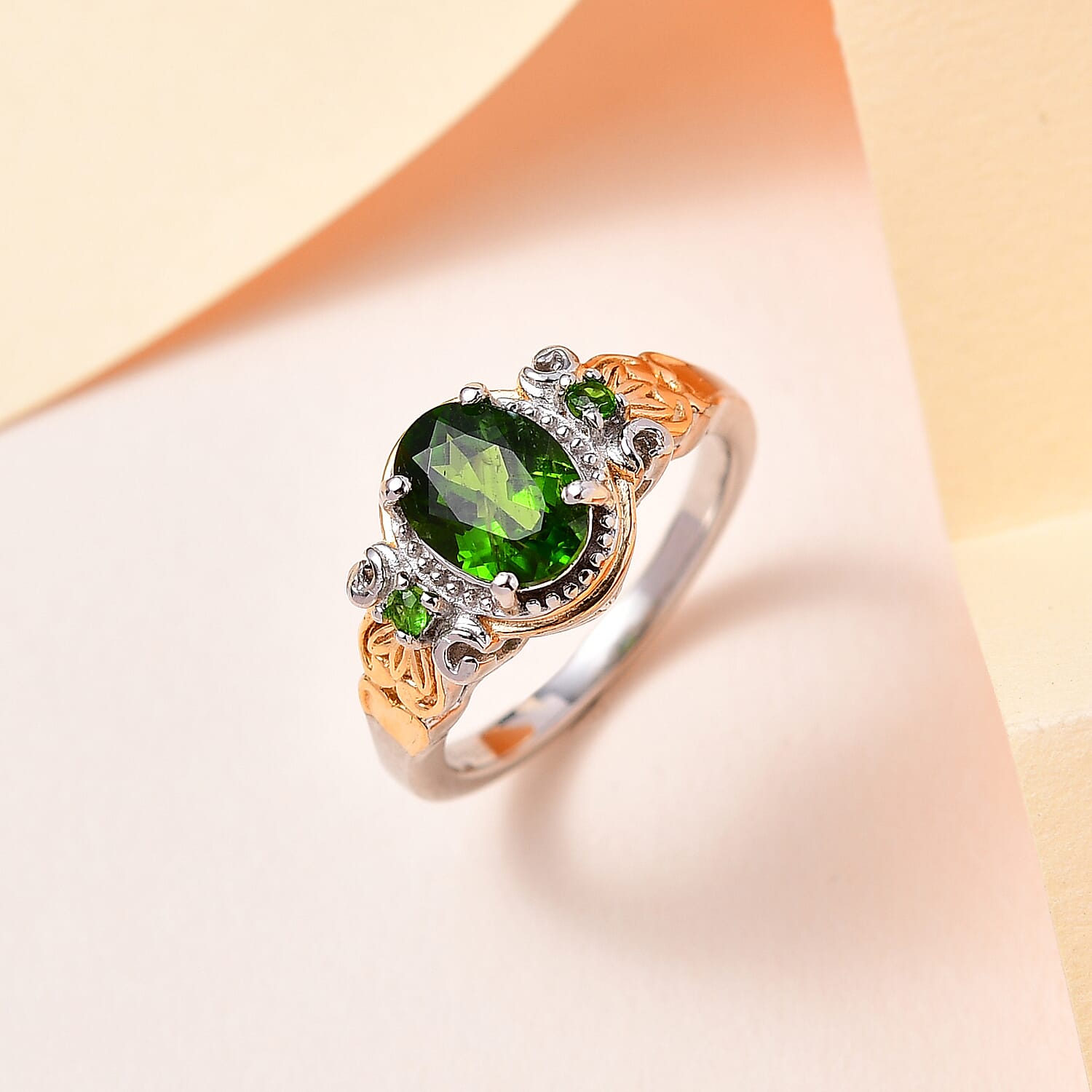 Chrome Diopside Ring in Vermeil YG and Platinum Over Sterling Silver (Size 10.0) 1.35 ctw