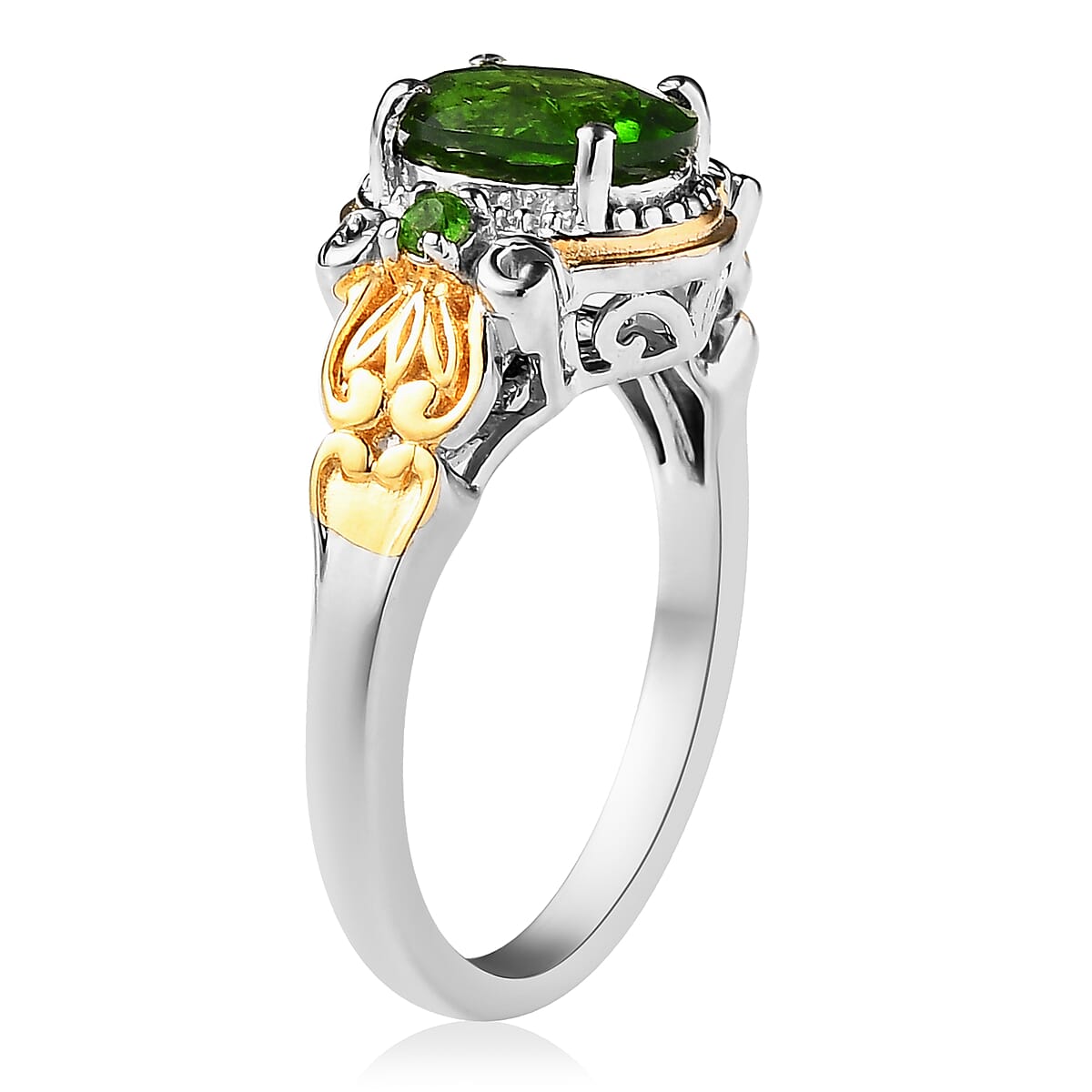 Chrome Diopside Ring in Vermeil YG and Platinum Over Sterling Silver (Size 7.0) 1.35 ctw image number 3