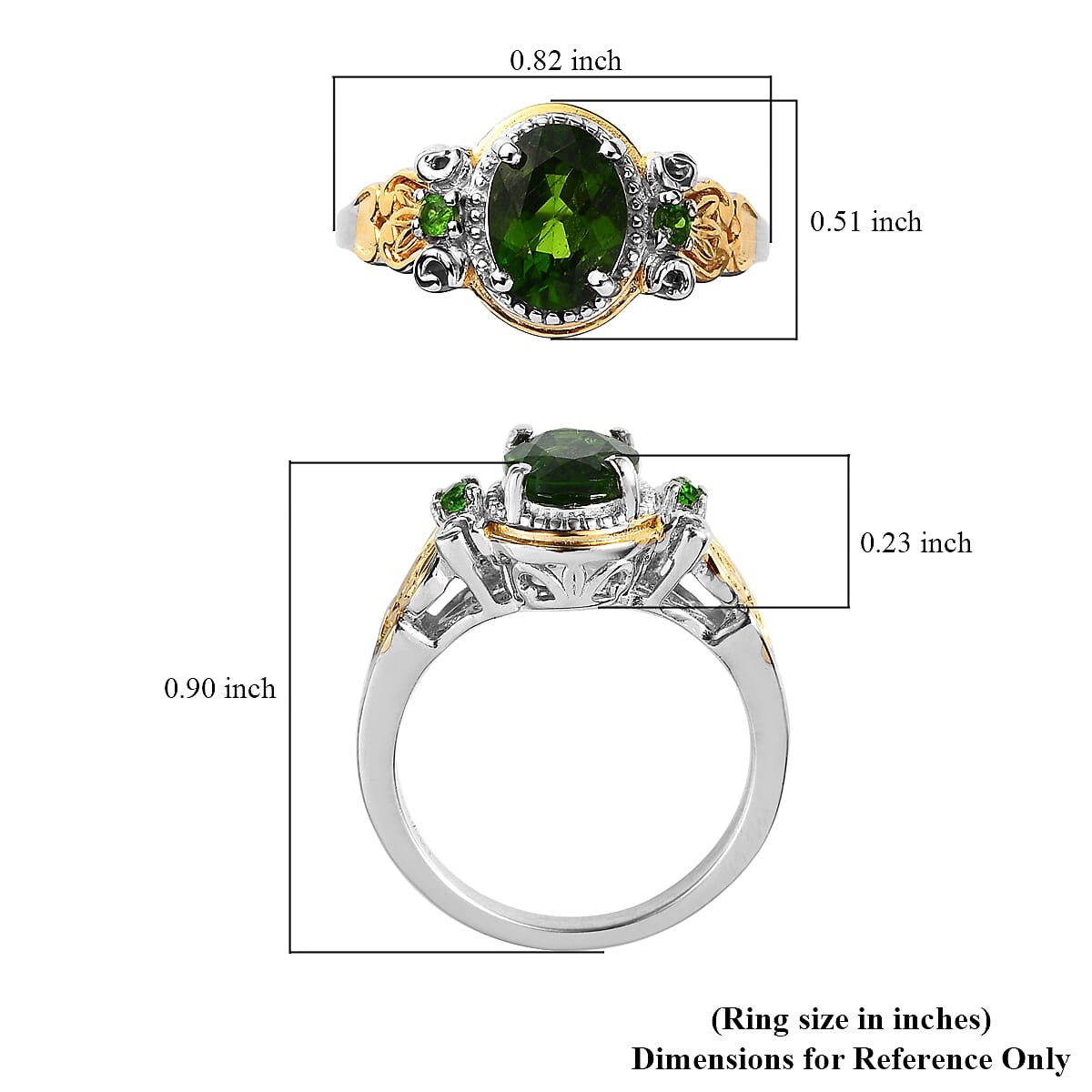 Chrome Diopside Ring in Vermeil YG and Platinum Over Sterling Silver (Size 7.0) 1.35 ctw image number 5