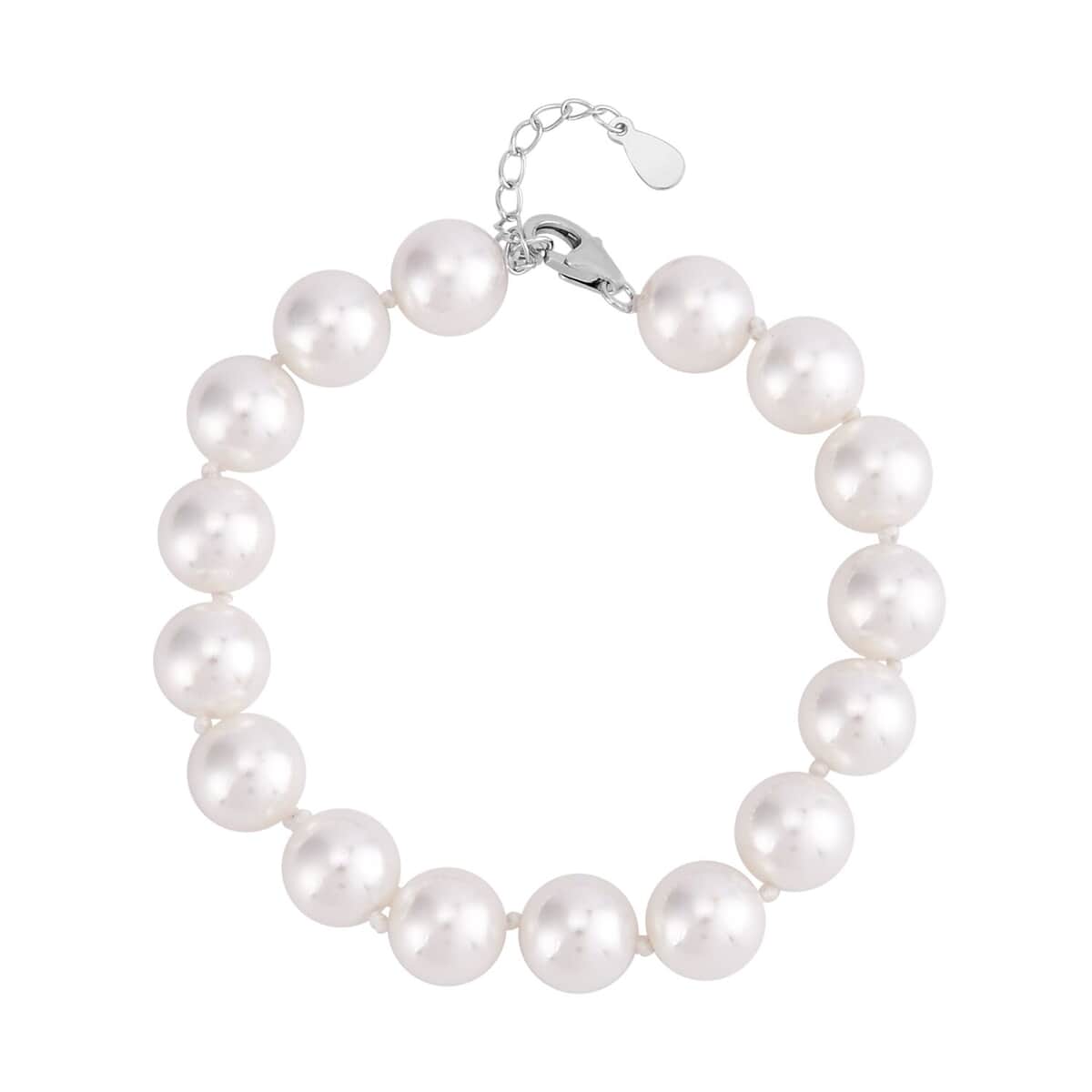 White Shell Pearl 9-11mm Bracelet in Rhodium Over Sterling Silver (7.5-8.5In) image number 0
