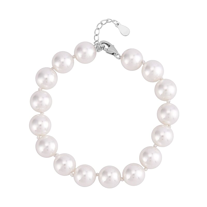 White Shell Pearl 9-11mm Bracelet in Rhodium Over Sterling Silver (7.5-8.5In)