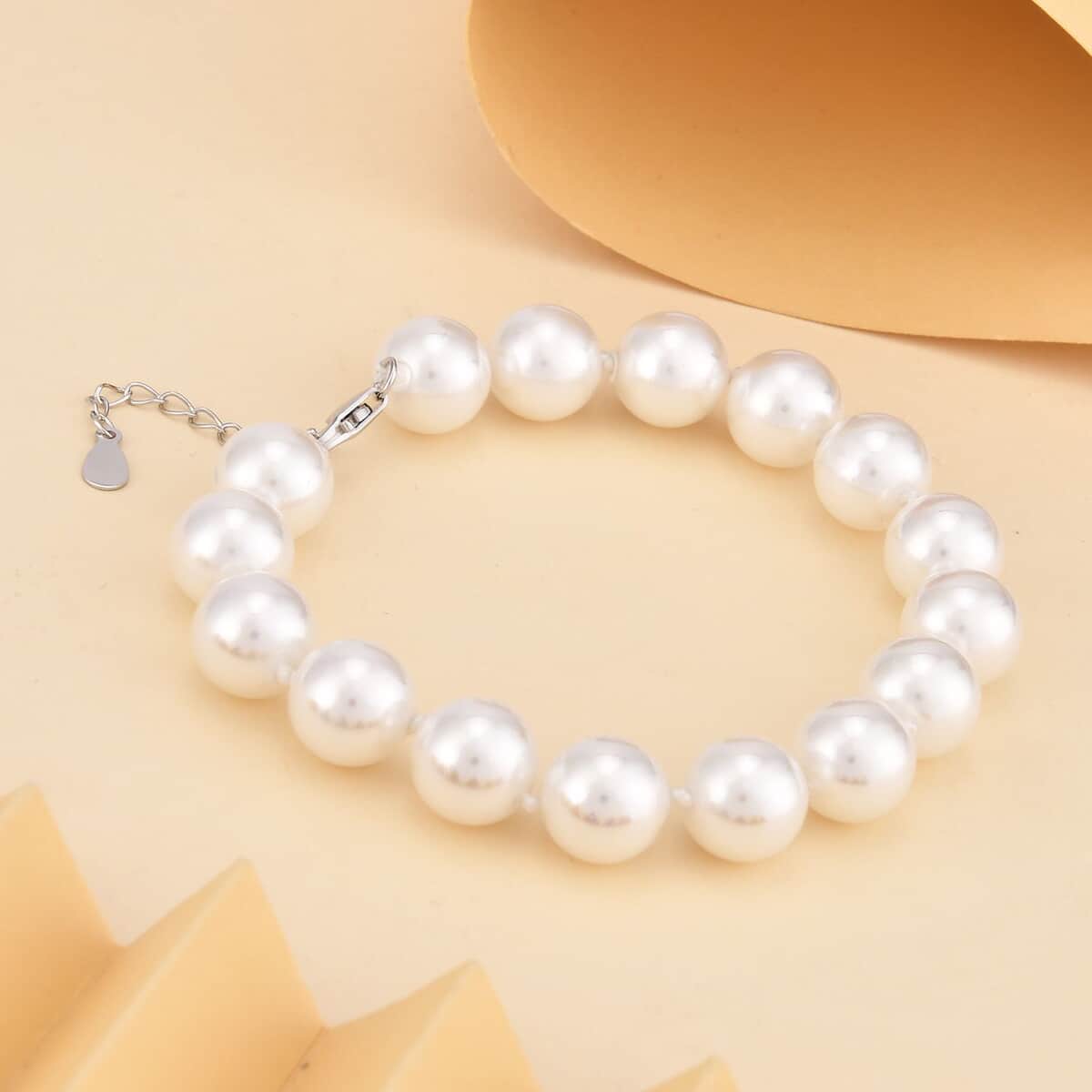 White Shell Pearl 9-11mm Bracelet in Rhodium Over Sterling Silver (7.5-8.5In) image number 1