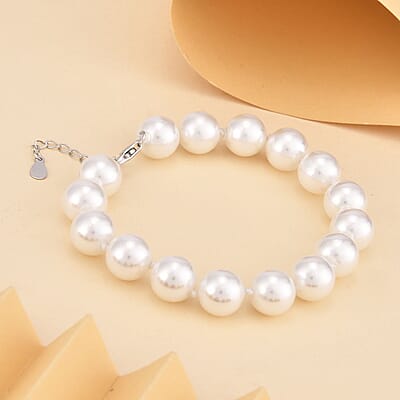 White Shell Pearl 9-11mm Bracelet in Rhodium Over Sterling Silver (7.5-8.5In)