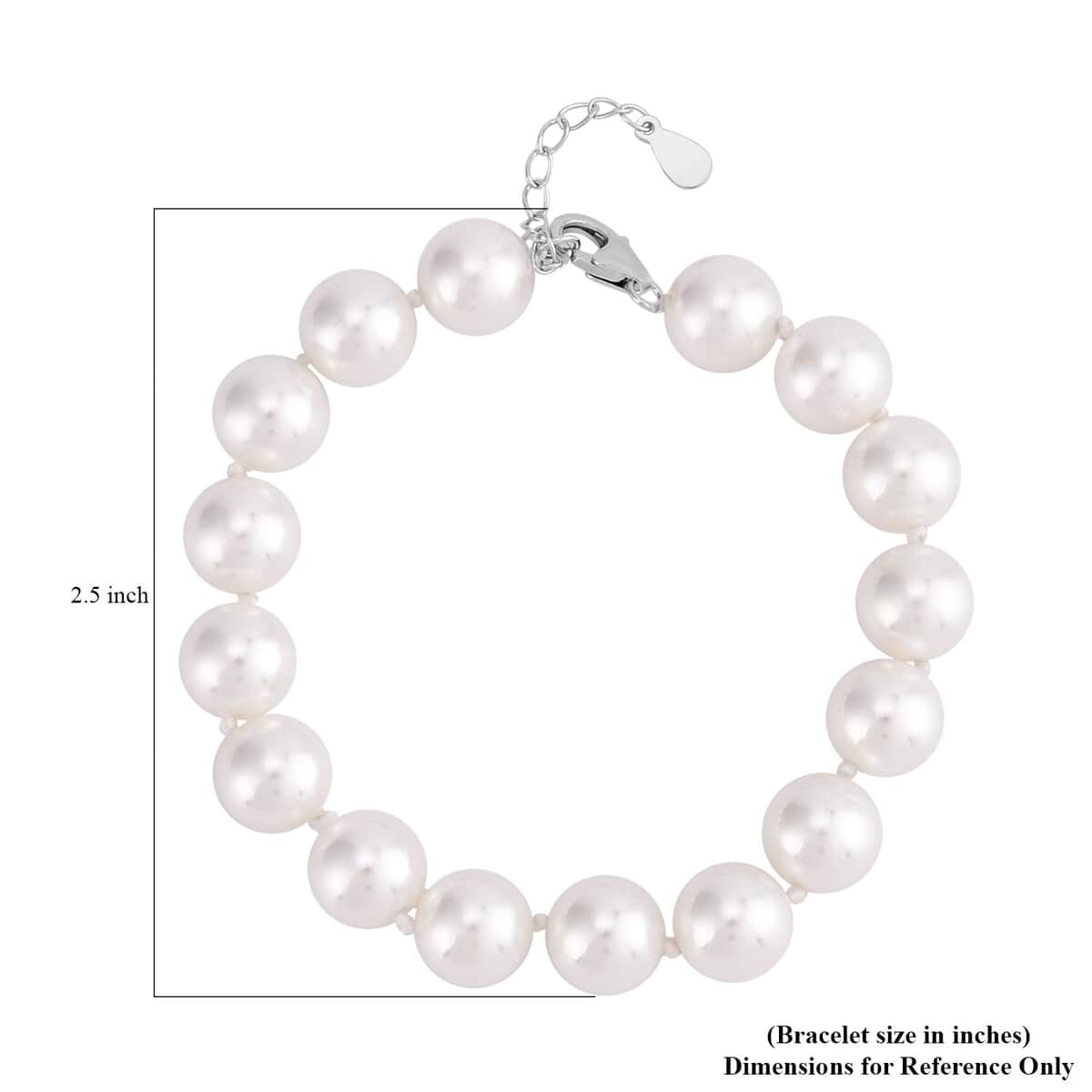 White Shell Pearl 9-11mm Bracelet in Rhodium Over Sterling Silver (7.5-8.5In) image number 2