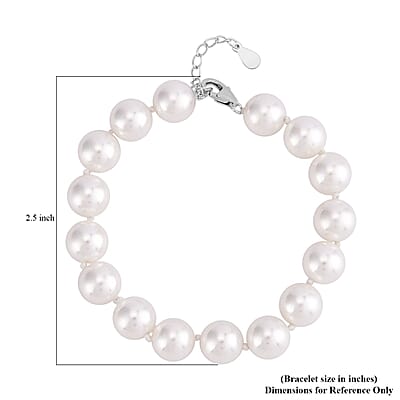 White Shell Pearl 9-11mm Bracelet in Rhodium Over Sterling Silver (7.5-8.5In)