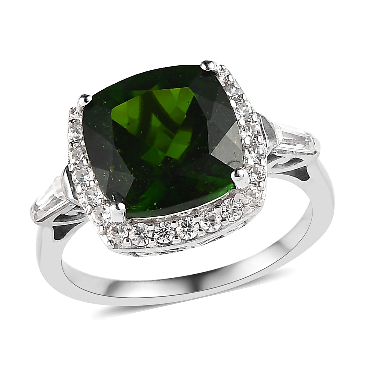 Chrome Diopside and White Zircon Halo Ring in Platinum Over Sterling Silver (Size 10.0) 5.00 ctw image number 0