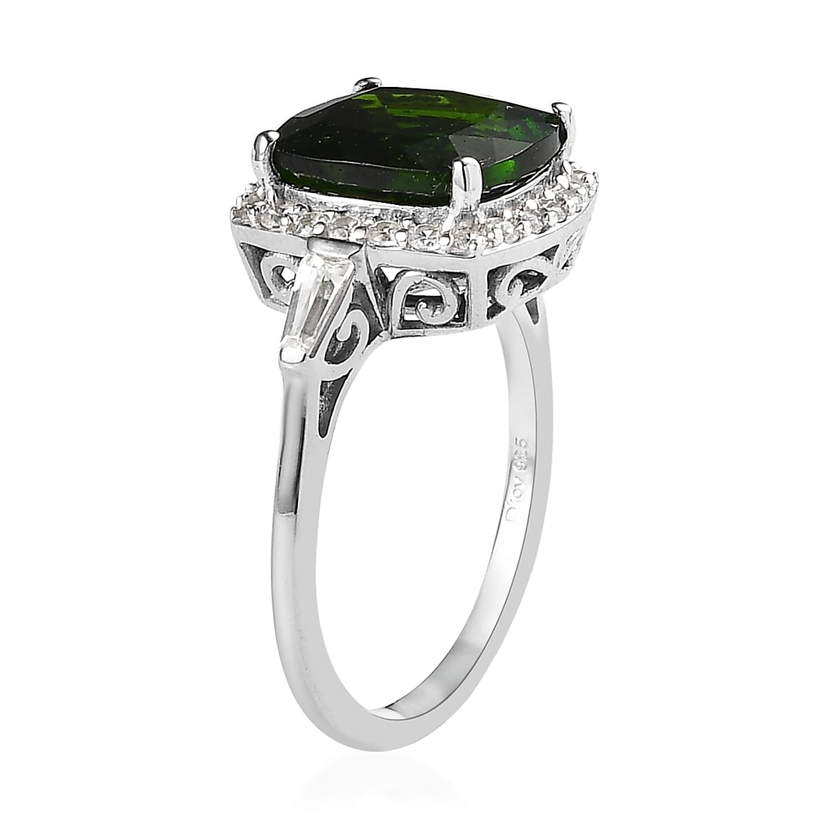 Chrome Diopside and White Zircon Halo Ring in Platinum Over Sterling Silver (Size 10.0) 5.00 ctw image number 3