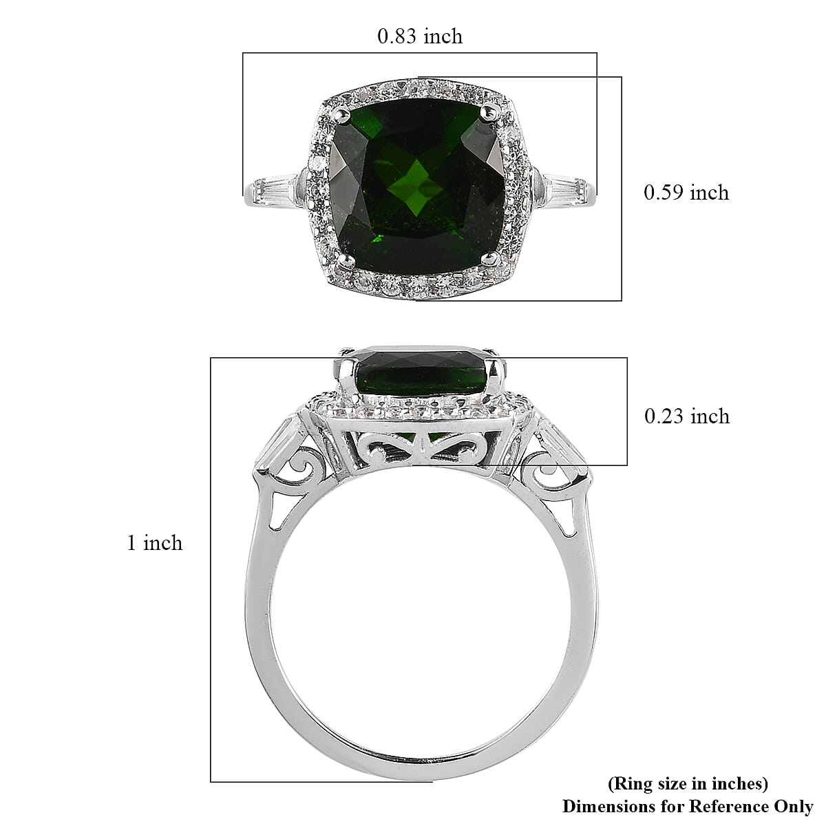 Chrome Diopside and White Zircon Halo Ring in Platinum Over Sterling Silver (Size 10.0) 5.00 ctw image number 5