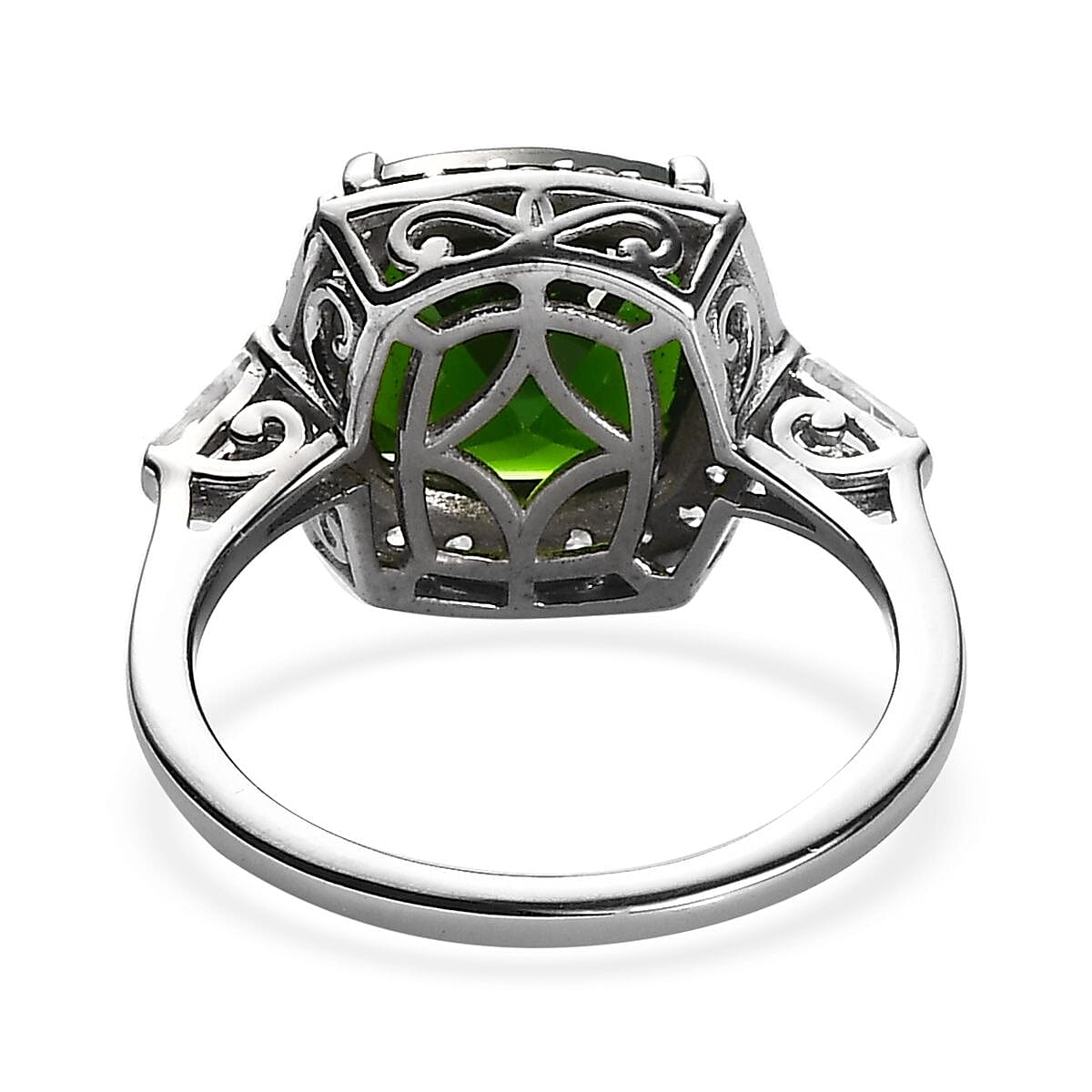 Chrome Diopside and White Zircon Ring in Platinum Over Sterling Silver (Size 7.0) 5.00 ctw image number 4