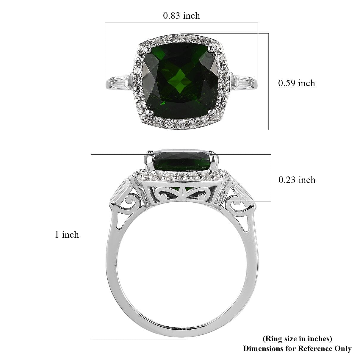 Chrome Diopside and White Zircon Ring in Platinum Over Sterling Silver (Size 7.0) 5.00 ctw image number 5