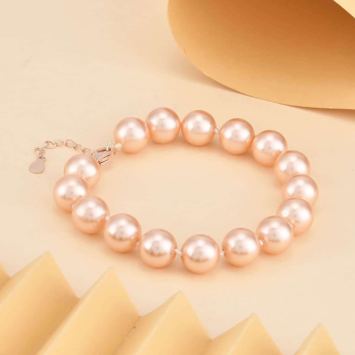 Peach Shell Pearl 9-11mm Bracelet in 14K RG Over Sterling Silver (7.5-8.5In) image number 1