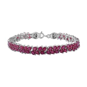 Niassa Ruby (FF) and Thai Black Spinel Snake Double-Row Bracelet in Platinum Over Sterling Silver (7.25 In) 17.90 ctw