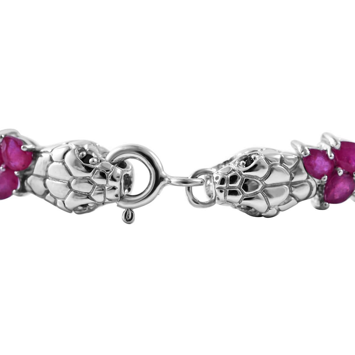 Niassa Ruby (FF) and Thai Black Spinel Snake Double-Row Bracelet in Platinum Over Sterling Silver (7.25 In) 17.90 ctw image number 2