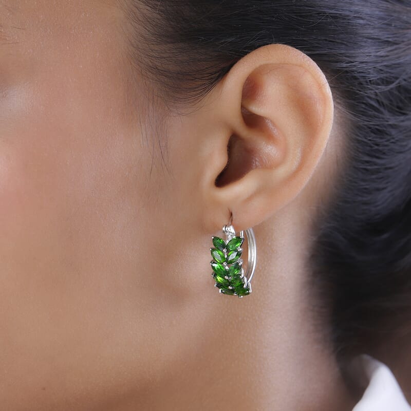 Chrome Diopside Hoop Earrings in Platinum Over Sterling Silver 6.85 ctw