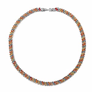 Multi Sapphire and Thai Black Spinel Snake Double-Row Necklace 18 Inches in Platinum Over Sterling Silver 53.85 ctw