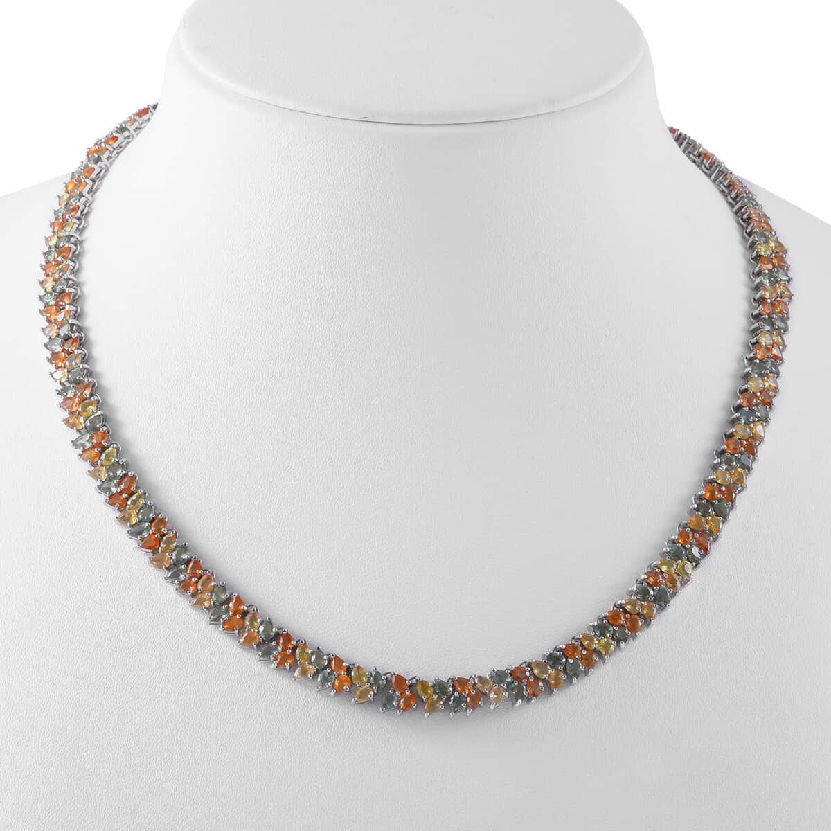 Multi Sapphire and Thai Black Spinel Snake Double-Row Necklace 18 Inches in Platinum Over Sterling Silver 47.40 ctw image number 1