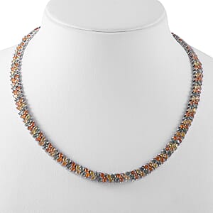 Multi Sapphire and Thai Black Spinel Snake Double-Row Necklace 18 Inches in Platinum Over Sterling Silver 53.85 ctw
