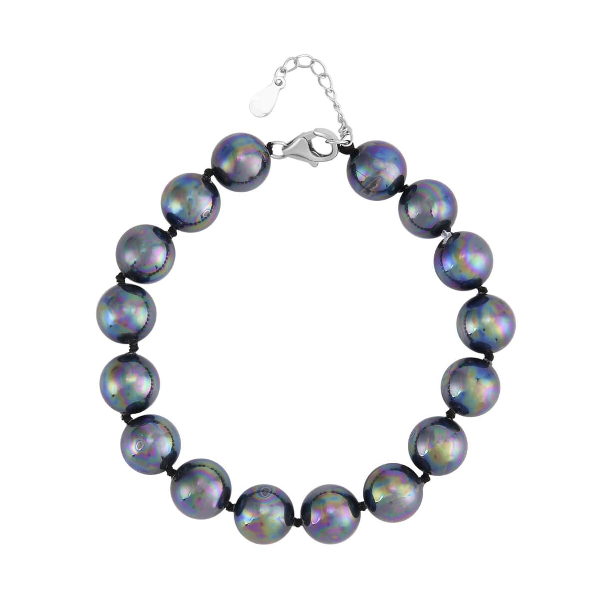 Peacock Color Shell Pearl 9-11mm Bracelet in Rhodium Over Sterling Silver (7.5-8.5In) image number 0