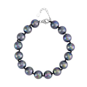 Peacock Color Shell Pearl 9-11mm Bracelet in Rhodium Over Sterling Silver (7.5-8.5In)