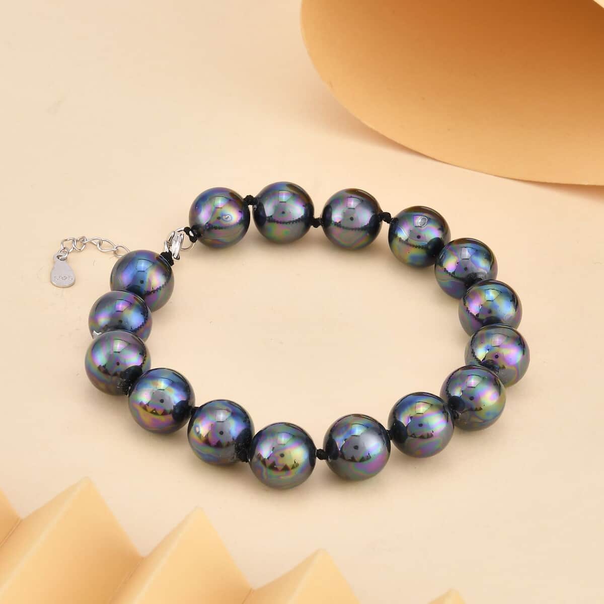 Peacock Color Shell Pearl 9-11mm Bracelet in Rhodium Over Sterling Silver (7.5-8.5In) image number 1