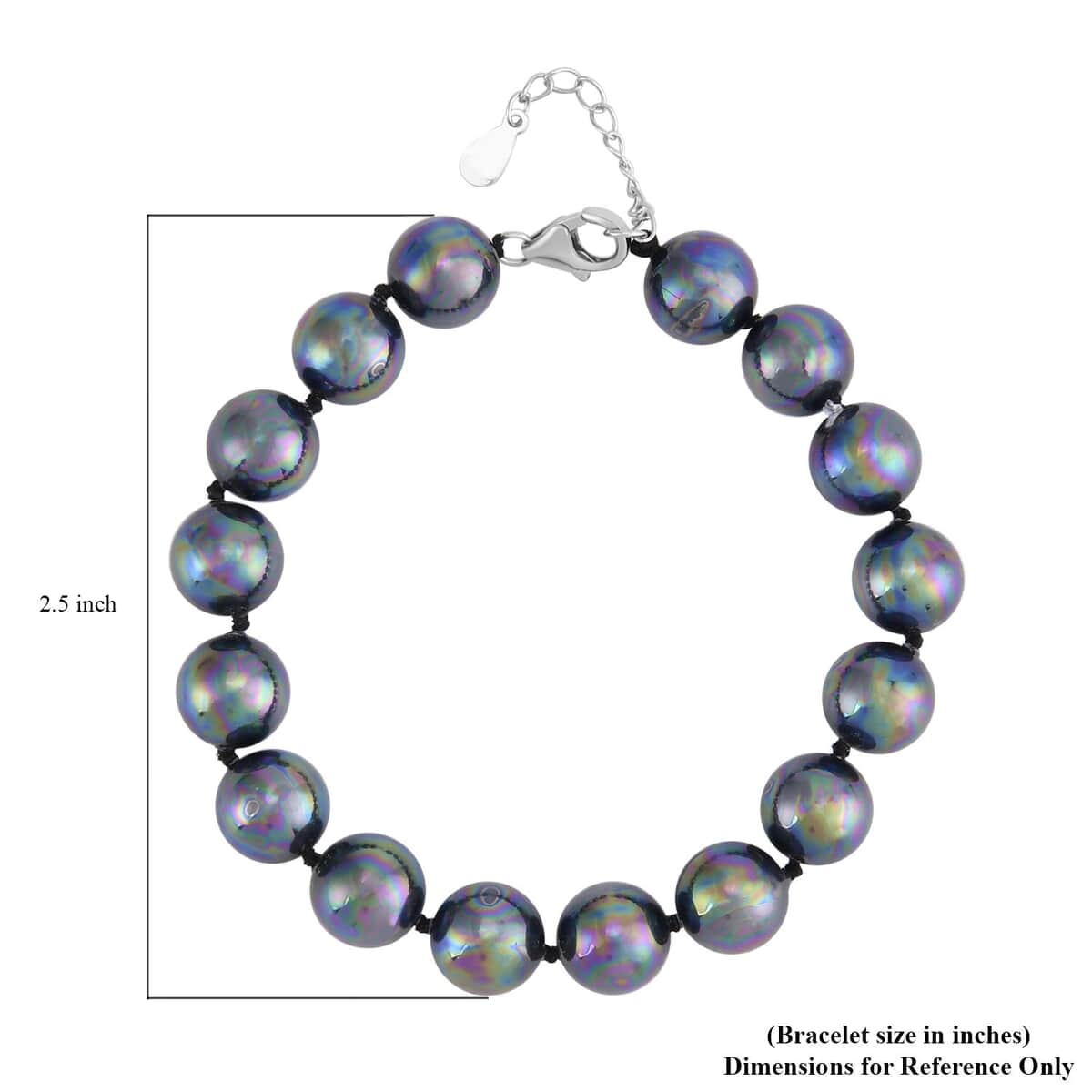 Peacock Color Shell Pearl 9-11mm Bracelet in Rhodium Over Sterling Silver (7.5-8.5In) image number 2