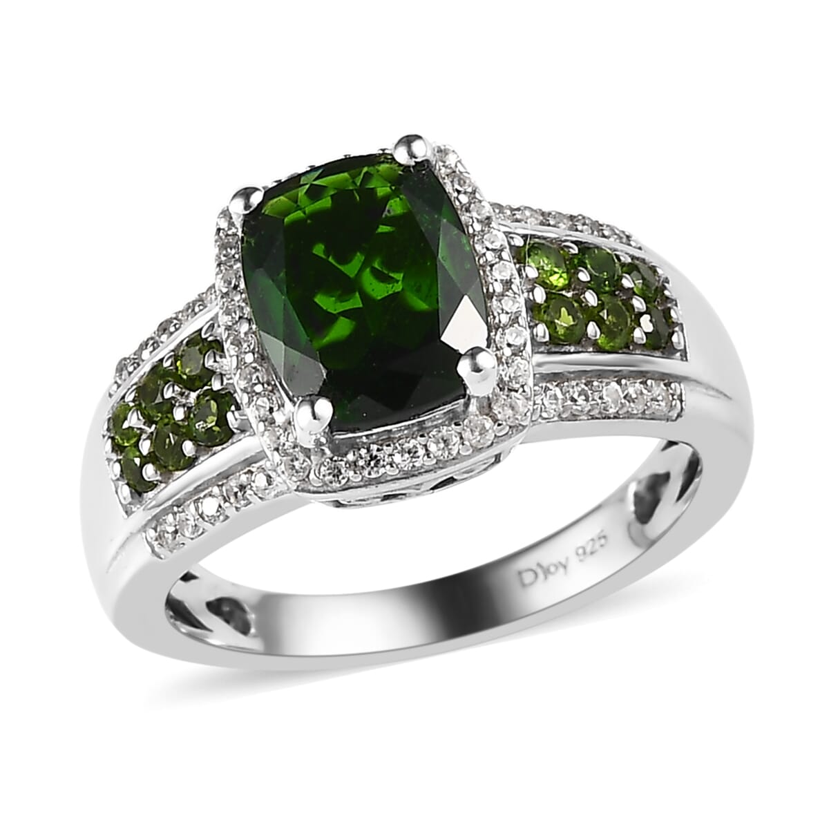 Chrome Diopside and White Zircon Ring in Platinum Over Sterling Silver 2.80 ctw image number 0