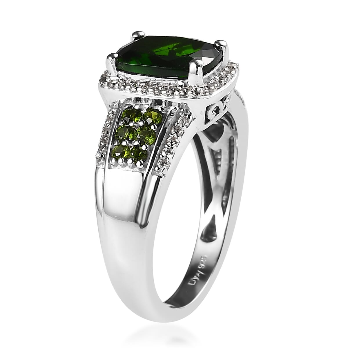 Chrome Diopside and White Zircon Ring in Platinum Over Sterling Silver 2.80 ctw image number 3