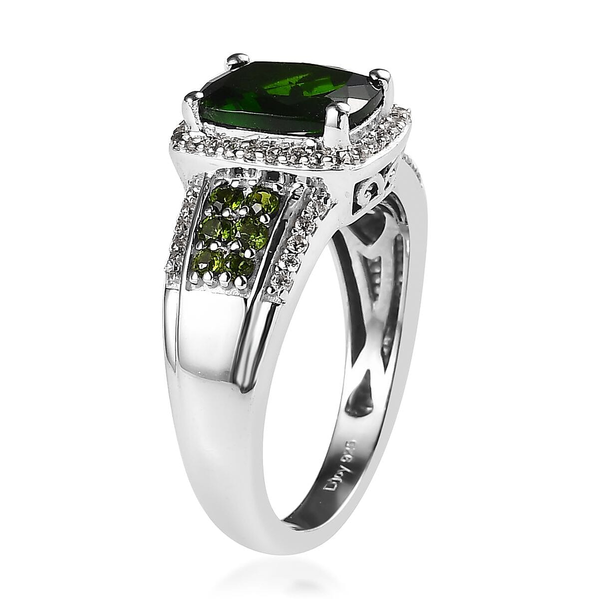 Chrome Diopside and White Zircon Ring in Platinum Over Sterling Silver (Size 7.0) 2.80 ctw image number 3