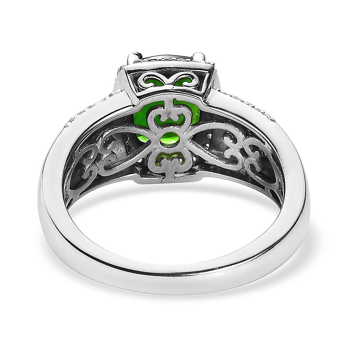 Chrome Diopside and White Zircon Ring in Platinum Over Sterling Silver (Size 7.0) 2.80 ctw image number 4