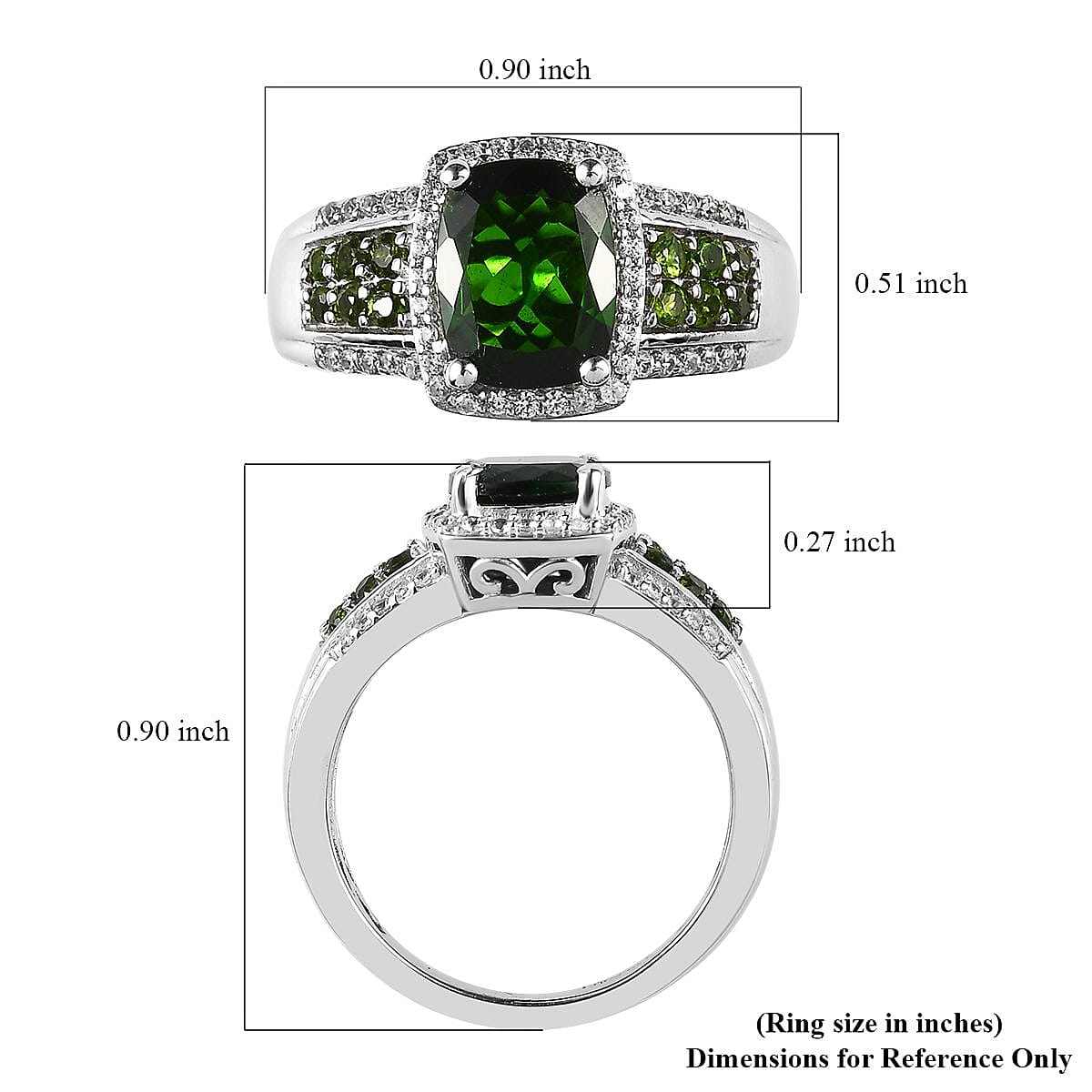 Chrome Diopside and White Zircon Ring in Platinum Over Sterling Silver (Size 7.0) 2.80 ctw image number 5
