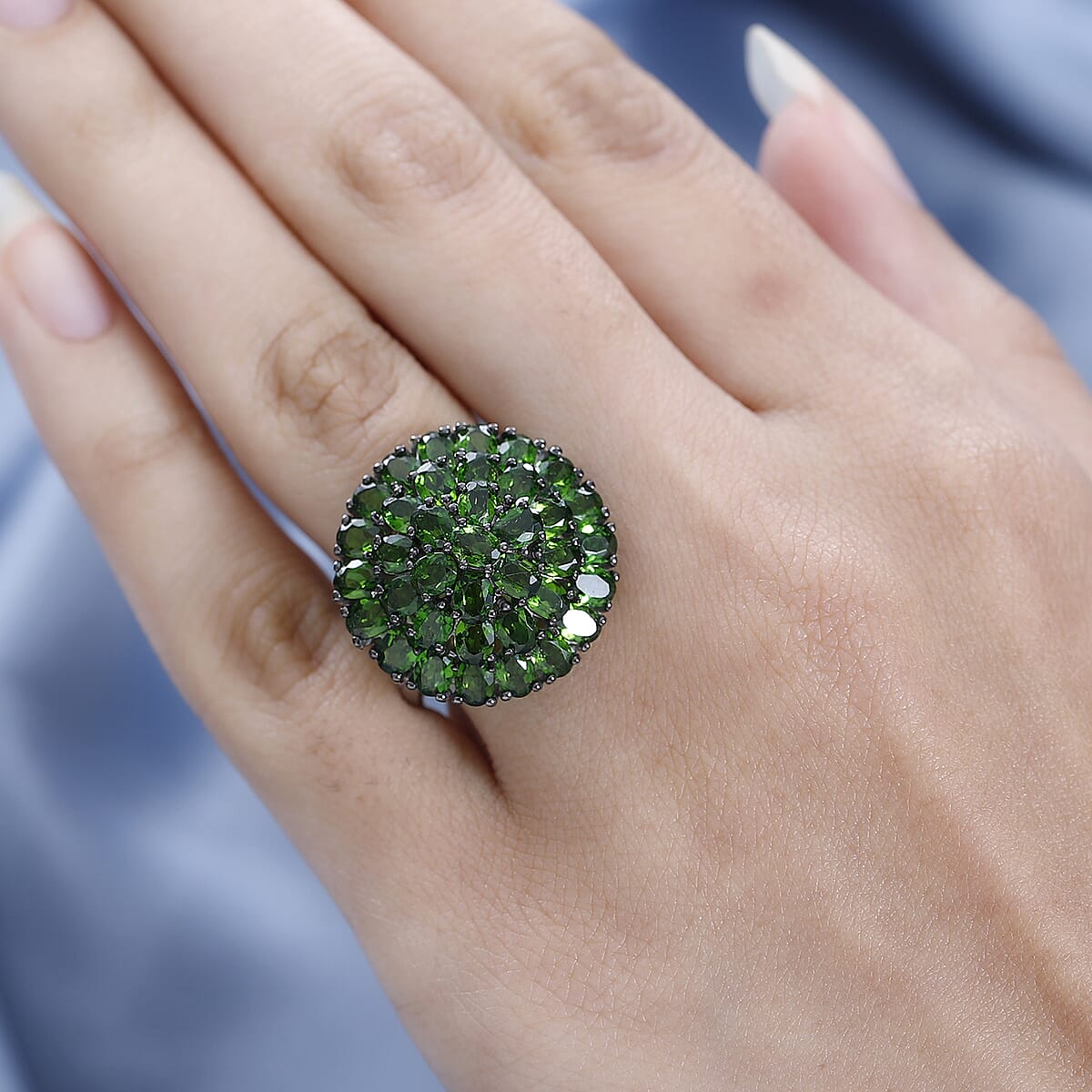 Chrome Diopside Floral Ring in Platinum Over Sterling Silver 7.25 ctw image number 2