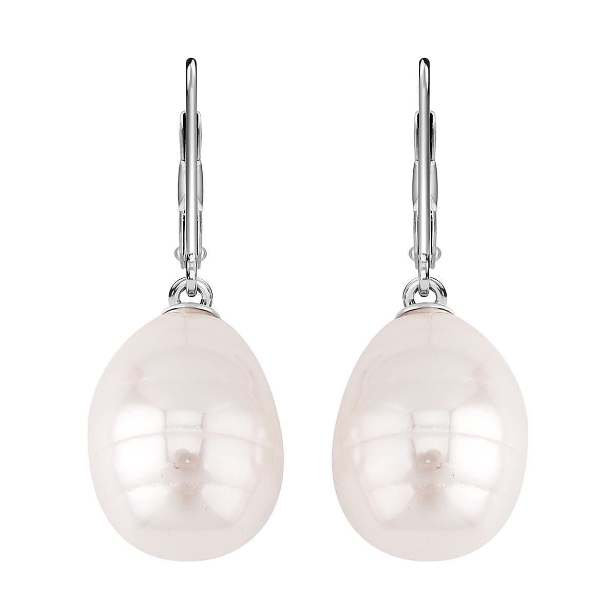 White Shell Pearl Lever Back Earrings in Rhodium Over Sterling Silver image number 0